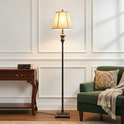 Brightech Sophia 63 In. Traditional Led Energy Efficient Floor Lamp With Beige Fabric Shade In Bronzed