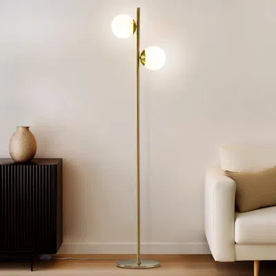 Brightech Sphere 65 In. Modern Led Energy-efficient Floor Lamp With 2 Glass Globe Shades In Gold