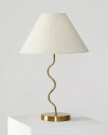 Brightech Squiggle 22' Led Table Lamp With Twisting Base And Ivory Empire Shade In Antique Brass