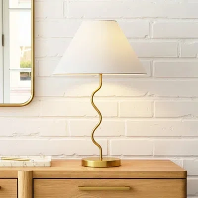 Brightech Squiggle 22" Led Table Lamp With Twisting Base And Ivory Empire Shade In Gold