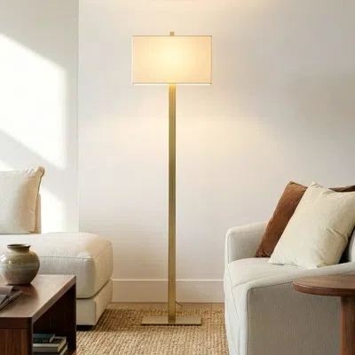 Brightech Stella 60 In. Mid-century Modern Led Energy Efficient Floor Lamp With Fabric Shade In Brass