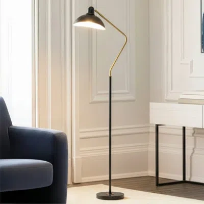 Brightech Swoop 69 In. Modern Led Adjustable Floor Lamp With Black Metal Bowl Shade And Gold Accent, Bulb Incl In Blue