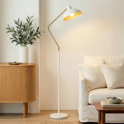 Brightech Swoop Cream 62 In. Contemporary Arched Led Floor Lamp With Unique Gold Interior Metal Shade In Cream Matte
