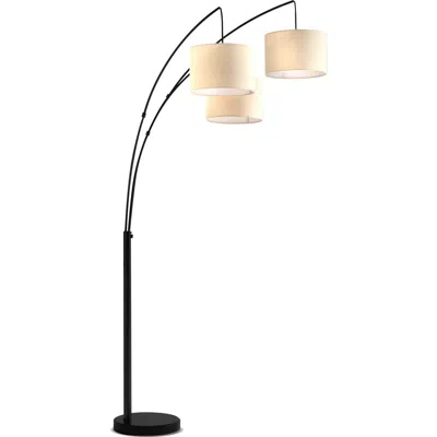 Brightech Trilage 84" Adjustable Tall Led Floor Lamp With 3 Fabric Drum Shades, Bulbs Included In Black