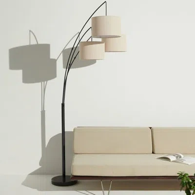 Brightech Trilage 84 In. Mid-century Modern 3-light Adjustable Led Arched Standing Floor Lamp With 3 Fabric Dr In Black