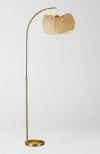Brightech Wave 81' Pendant Led Unique Arc Floor Lamp With Rattan-style Wicker Shade In Antique Brass