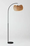 Brightech Wave 81" Pendant Led Unique Arc Floor Lamp With Rattan-style Wicker Shade, Bulb Included In Black