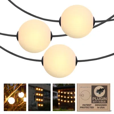 Brightech Weatherproof Orb 30 Ft. Plug-in Outdoor Patio Led String Lights With 10 Warm White Frosted Globe Bul In Black