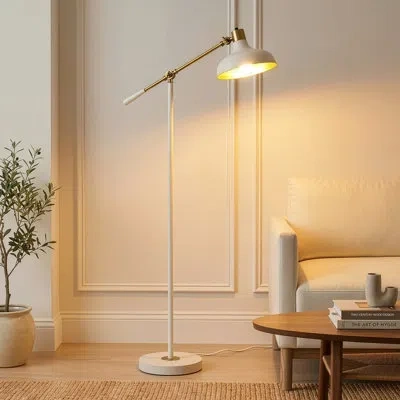 Brightech Wyatt Cream 60 In. Modern Led Floor Lamp With Integrated Led And Gold Interior Shade In Cream Matte
