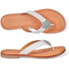 Brighton Aster Flower Embellished Leather Flat Thong Slip On Sandal In White