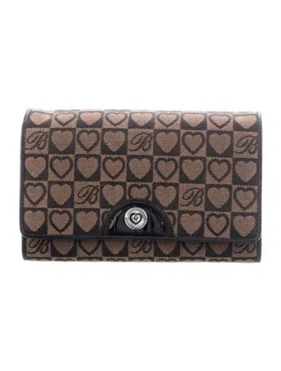 Pre-owned Brighton Canvas Printed Compact Wallet In Brown