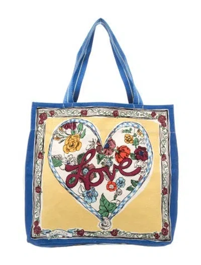 Pre-owned Brighton Canvas Tote In Blue/neutrals