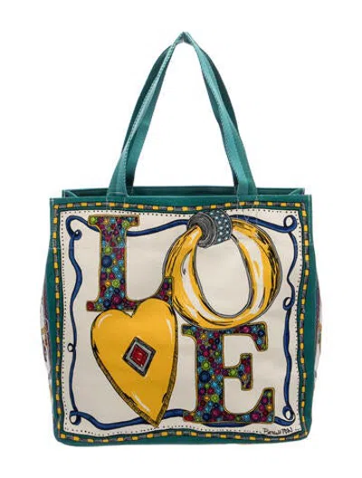 Pre-owned Brighton Canvas Tote In Blue/neutrals