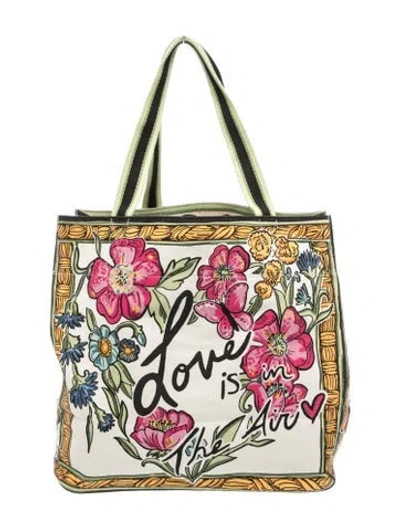 Pre-owned Brighton Canvas Tote In Green/red