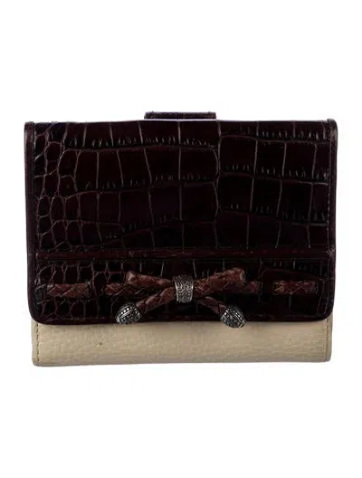 Pre-owned Brighton Embossed Leather Animal Print Bifold Wallet In Brown