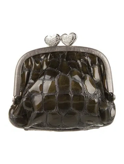 Pre-owned Brighton Embossed Leather Animal Print Coin Pouch In Green