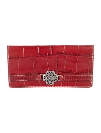 Pre-owned Brighton Embossed Leather Animal Print Continental Wallet In Red