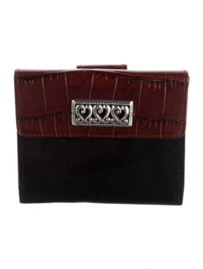 Pre-owned Brighton Embossed Leather Animal Print Wallet In Black