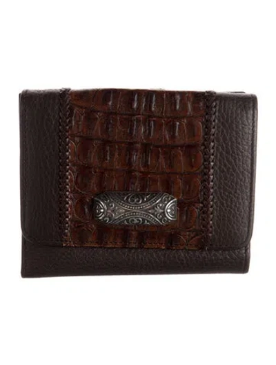 Pre-owned Brighton Embossed Leather Animal Print Wallet In Brown