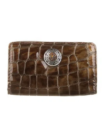 Pre-owned Brighton Embossed Leather Animal Print Wallet In Brown