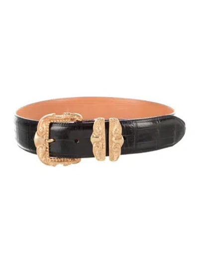 Pre-owned Brighton Embossed Leather Belt In Black