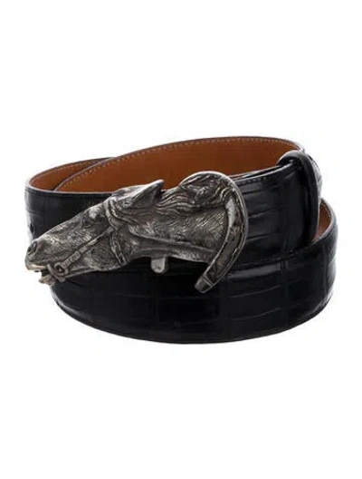 Pre-owned Brighton Embossed Leather Belt In Black