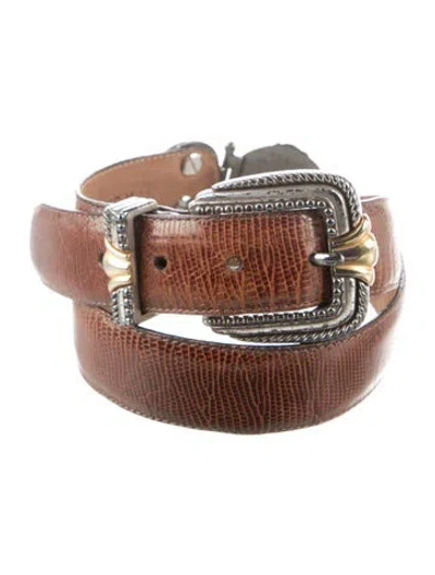 Pre-owned Brighton Embossed Leather Belt Kit In Brown