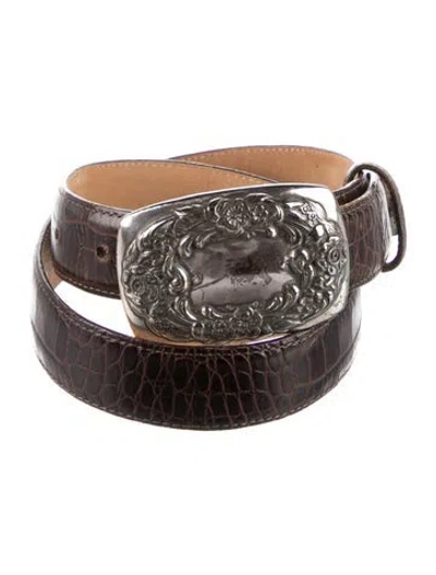 Pre-owned Brighton Embossed Leather Belt Kit In Brown