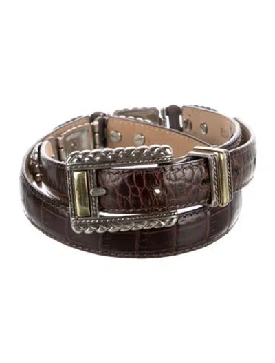Pre-owned Brighton Embossed Leather Chain-link Accents Belt In Brown