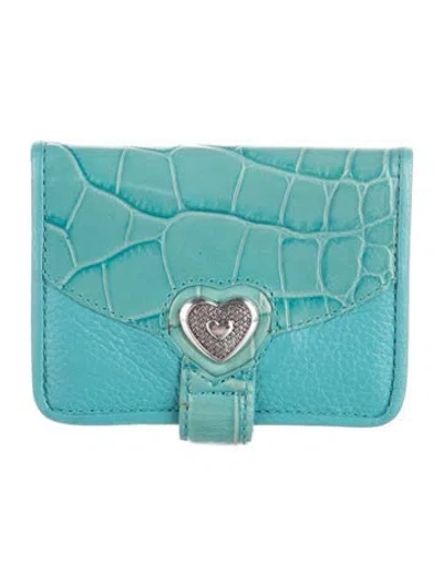 Pre-owned Brighton Embossed Leather Compact Wallet In Blue