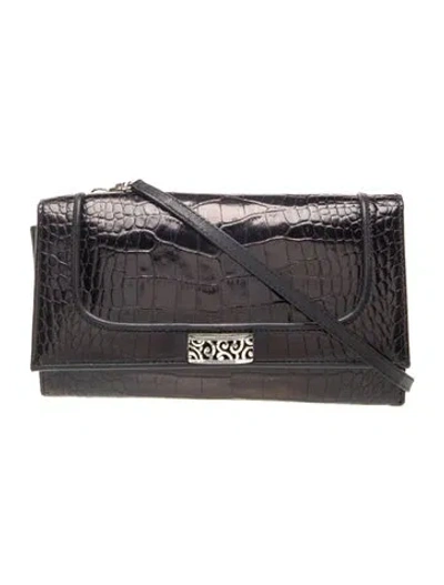 Pre-owned Brighton Embossed Leather Crossbody Bag In Black