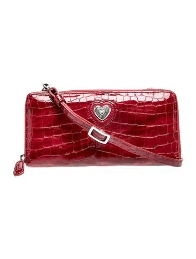 Pre-owned Brighton Embossed Leather Crossbody Bag In Red