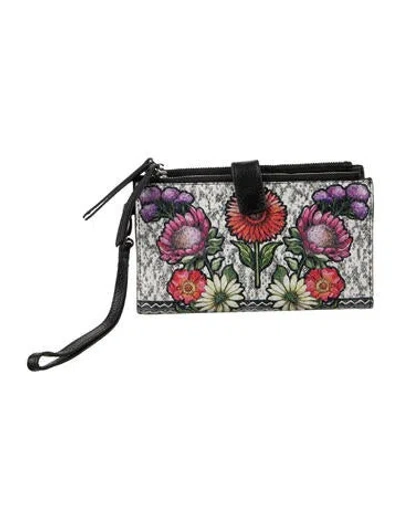 Pre-owned Brighton Embossed Leather Floral Print Continental Wallet In Black