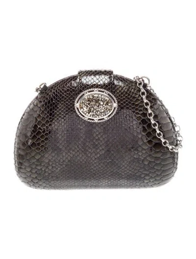 Pre-owned Brighton Embossed Leather Minaudière In Gray