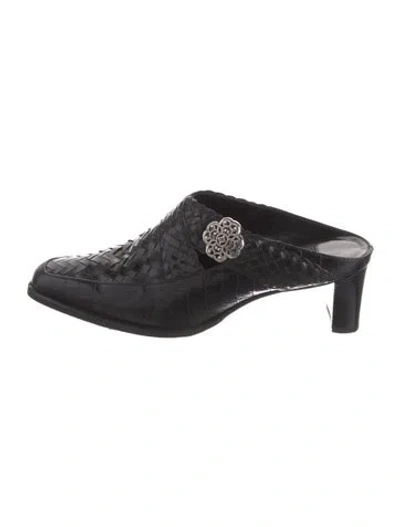 Pre-owned Brighton Embossed Leather Mules In Black