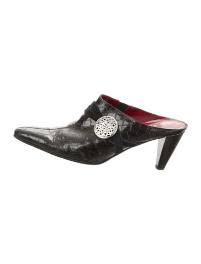 Pre-owned Brighton Embossed Leather Mules In Black