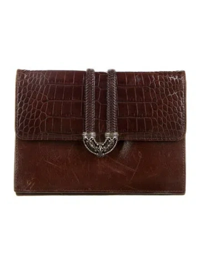 Pre-owned Brighton Embossed Leather Portfolio In Brown