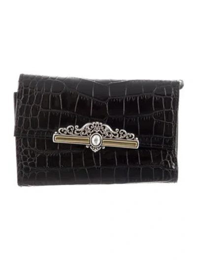 Pre-owned Brighton Embossed Leather Printed Compact Wallet In Black