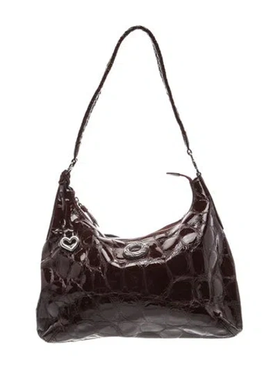 Pre-owned Brighton Embossed Leather Shoulder Bag In Brown