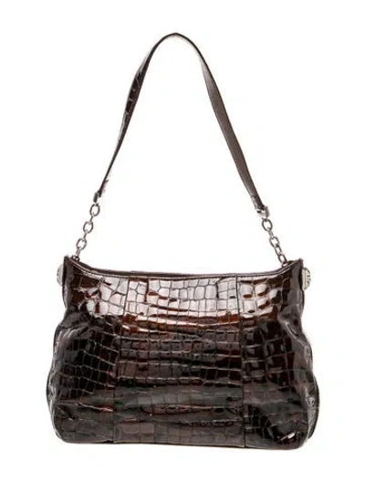 Pre-owned Brighton Embossed Leather Shoulder Bag In Brown