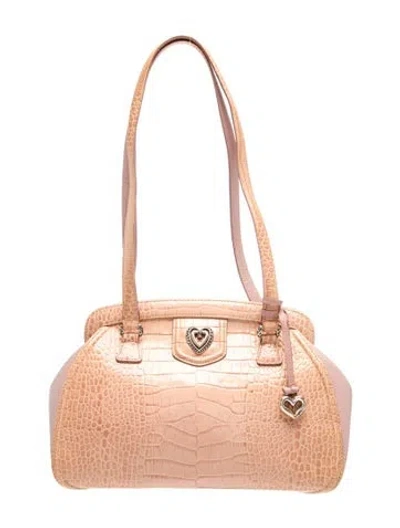 Pre-owned Brighton Embossed Leather Shoulder Bag In Neutrals