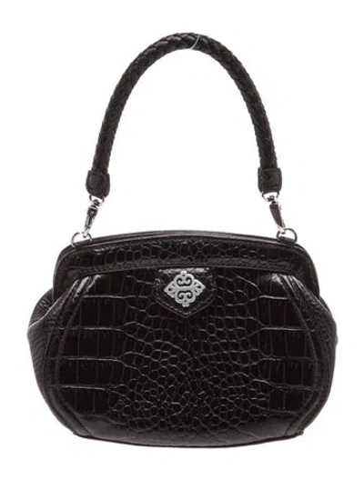 Pre-owned Brighton Embossed Leather Top Handle Bag In Black