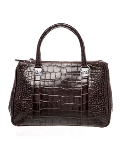 Pre-owned Brighton Embossed Leather Top Handle Bag In Brown