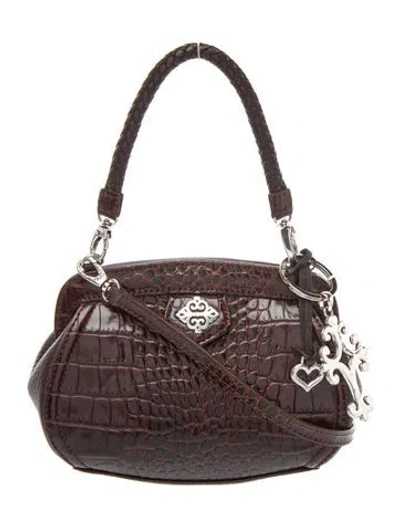 Pre-owned Brighton Embossed Leather Top Handle Bag In Brown