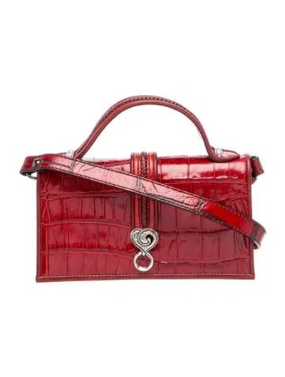 Pre-owned Brighton Embossed Leather Top Handle Bag In Red