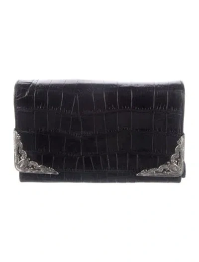 Pre-owned Brighton Embossed Leather Trifold Wallet In Black