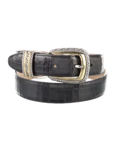 Pre-owned Brighton Embossed Leather Waist Belt In Black