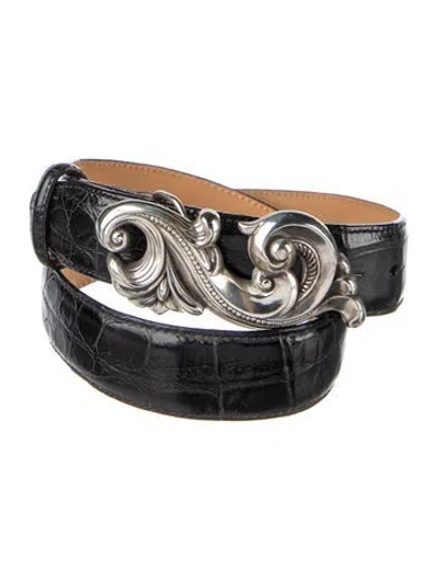 Pre-owned Brighton Embossed Leather Waist Belt In Black