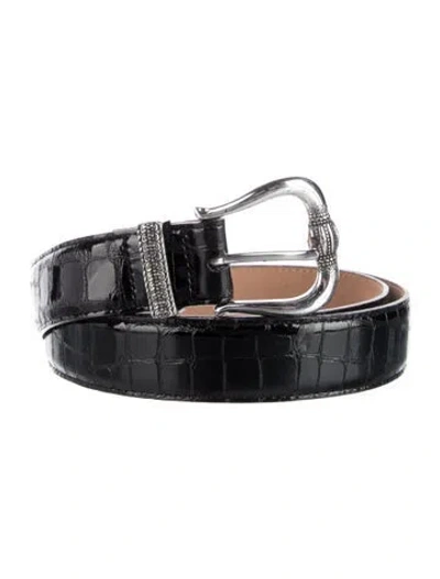 Pre-owned Brighton Embossed Leather Waist Belt In Black