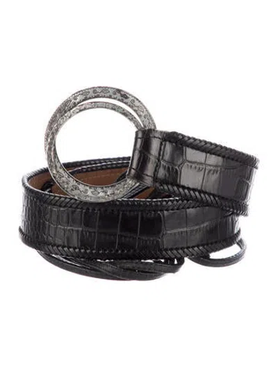 Pre-owned Brighton Embossed Leather Waist Belt In Black